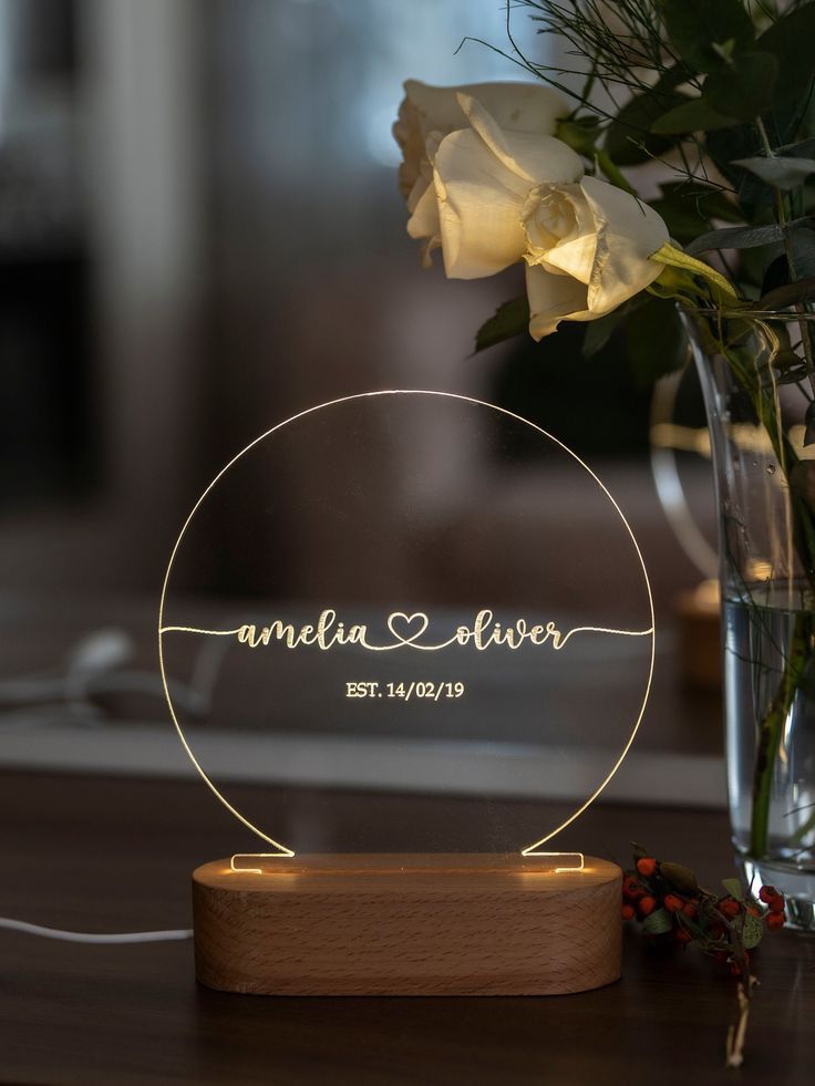 Customizable Photo Engraved Wooden Frame Gift with LED