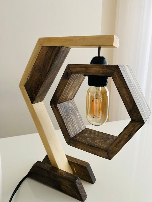 Hexagon Wooden Table Lamp