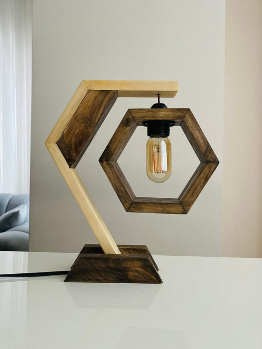 Hexagon Wooden Table Lamp