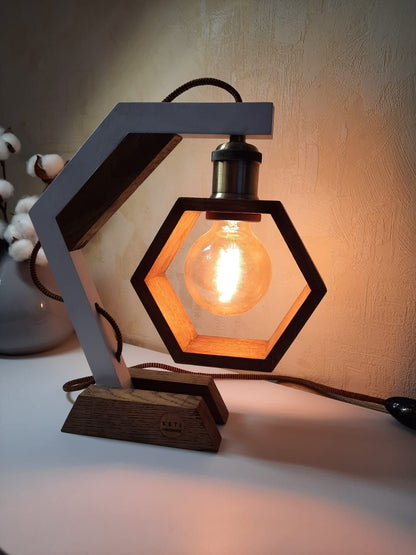 Hexagon Wooden Table Lamp