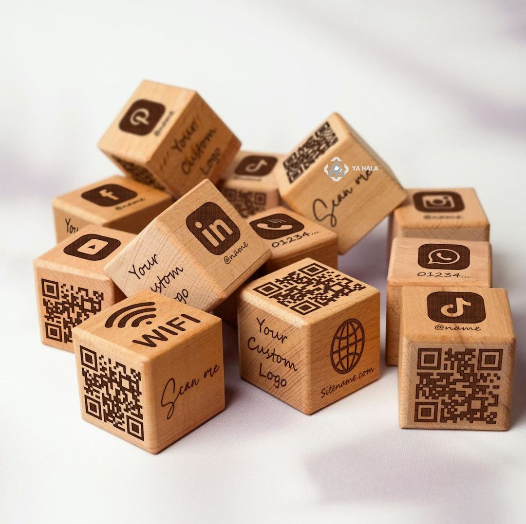 Wooden QR Code & Logo Cube - Your Digital Gateway to Exquisite Dining Experiences