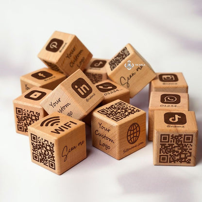 Wooden QR Code & Logo Cube - Your Digital Gateway to Exquisite Dining Experiences