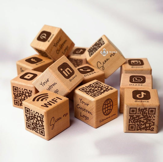 Wooden QR Code & Logo Cube - Your Digital Gateway to Exquisite Dining Experiences