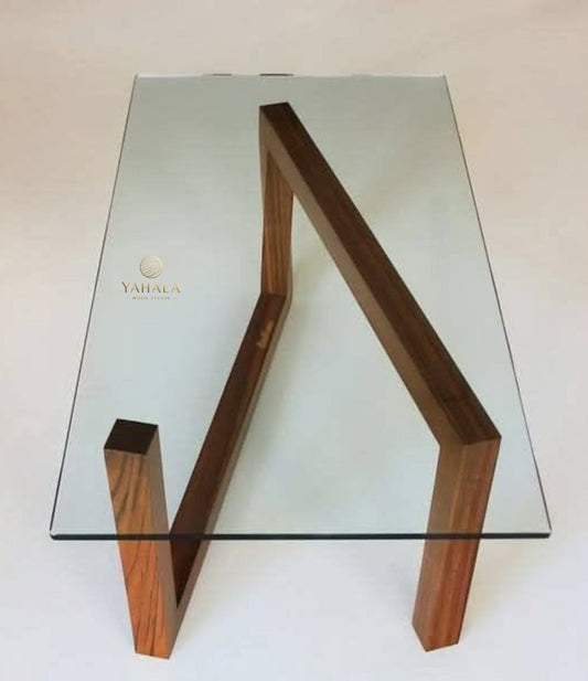 Premium Tempered Glass Coffee Table with Solid Wood Base
