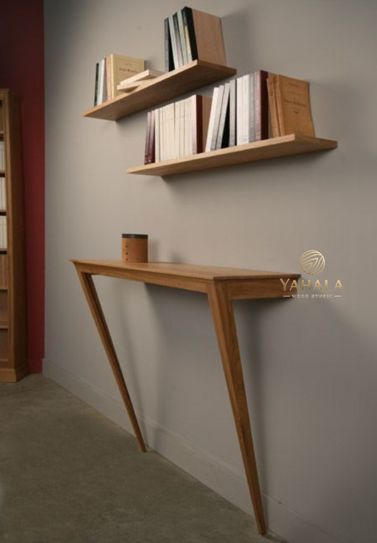Minimalist Floating Wooden Console Desk | Space-Saving Wall-Mounted Entryway Table
