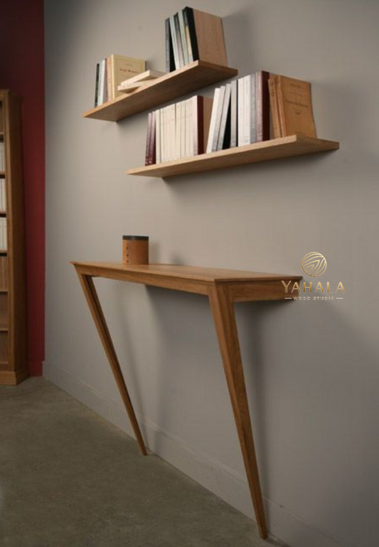 Minimalist Floating Wooden Console Desk | Space-Saving Wall-Mounted Entryway Table